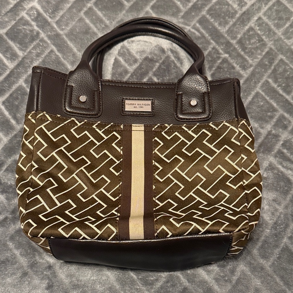 Tommy Hilfiger Brown and White Patterned Tote